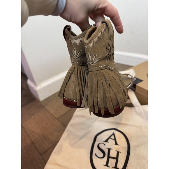 Ash Paquito Sandals Womens Size 8.5 Beige Fringe Gladiator Leather Studded Zip - Picture 7 of 14